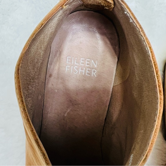 EILEEN FISHER Tan Leather Nelson Split Front Ankle Boots Bootie Womens Size 6 - Picture 10 of 13